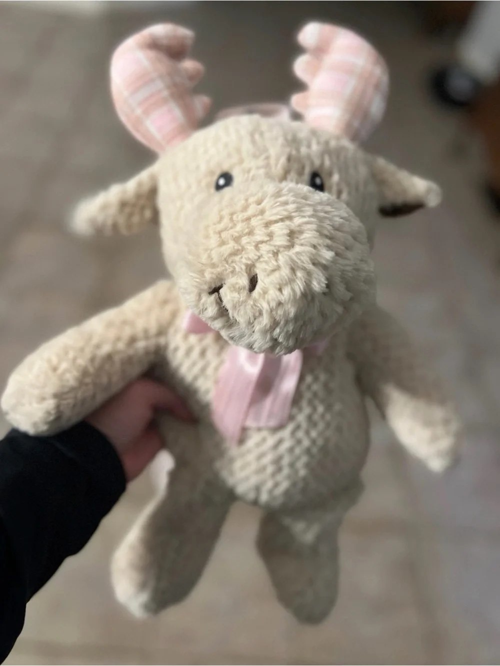 Pink and Tan Plaid Moose Stuffed Backpack - Carried Away by Stepping Stones